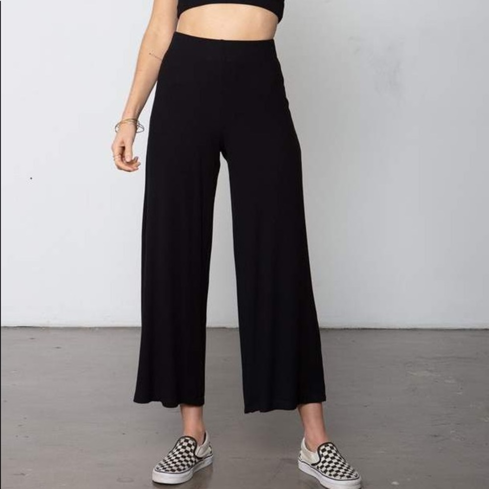 STILLWATER RIB WIDE-LEG KNIT LOUNGE PANT XS Black